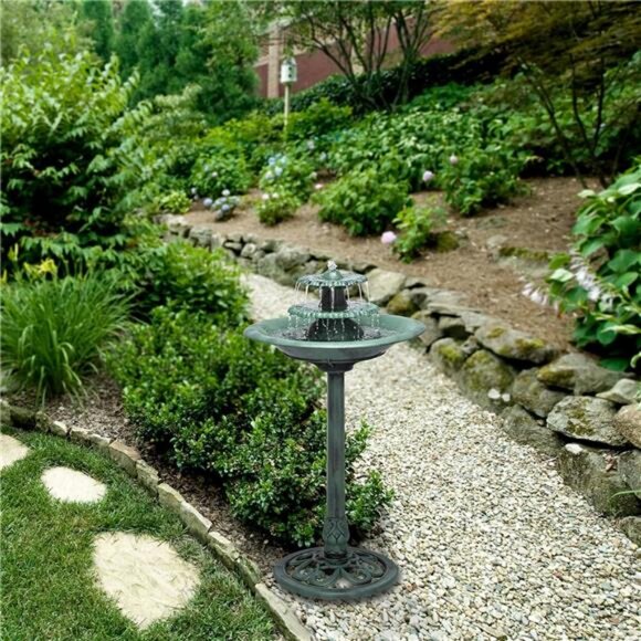 Outdoor 3 Tiered Pedestal Water Fountain and Birdbath - Picture 9 of 14